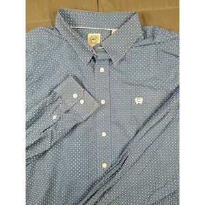Cinch Western‎ Shirt Men XL Blue Geometric Mosaic Missing Collar Button Rodeo